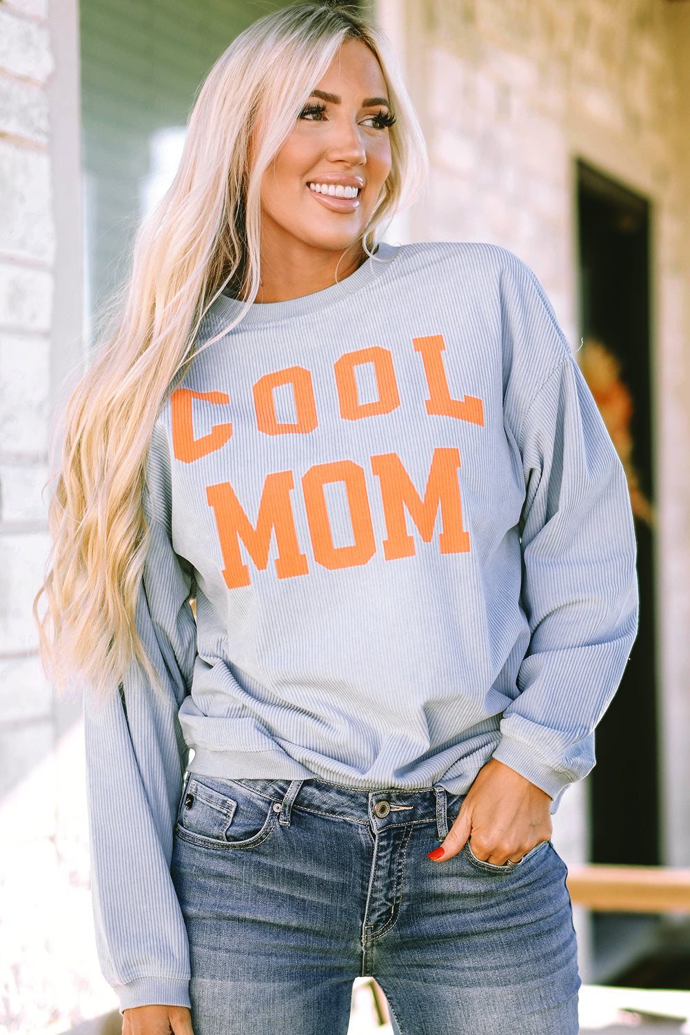 Gray Cool Mom Graphic Print Cording Sweatshirt