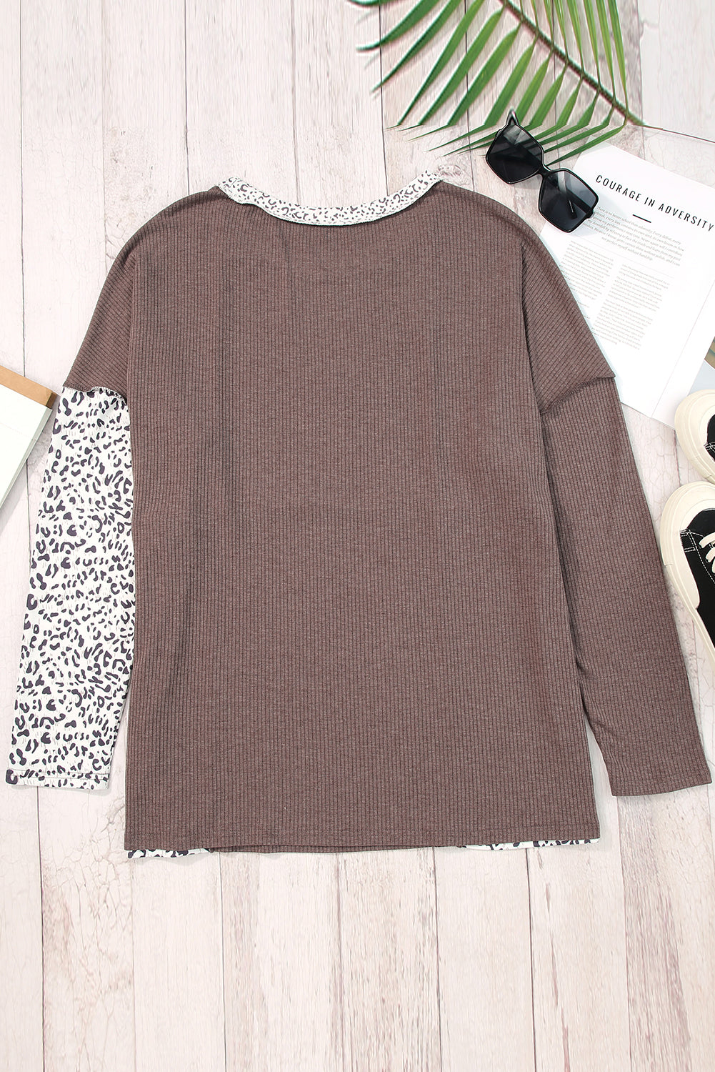 Leopard Colorblock Textured Knit Patchwork Top