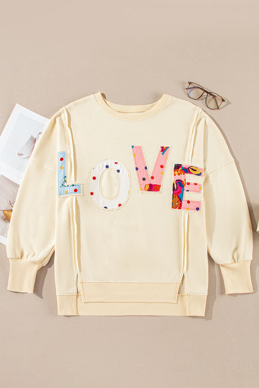 Sudadera oversize con gráfico LOVE PATCH de albaricoque