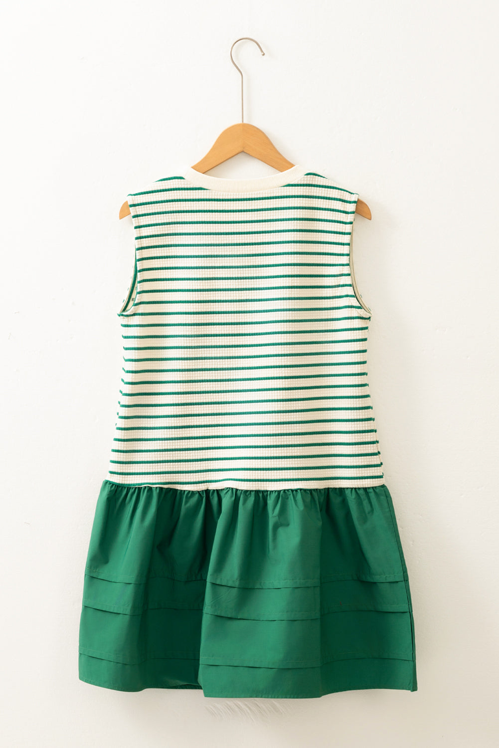 Green Stripe Woven Ruffled Sleeveless Mini Dress