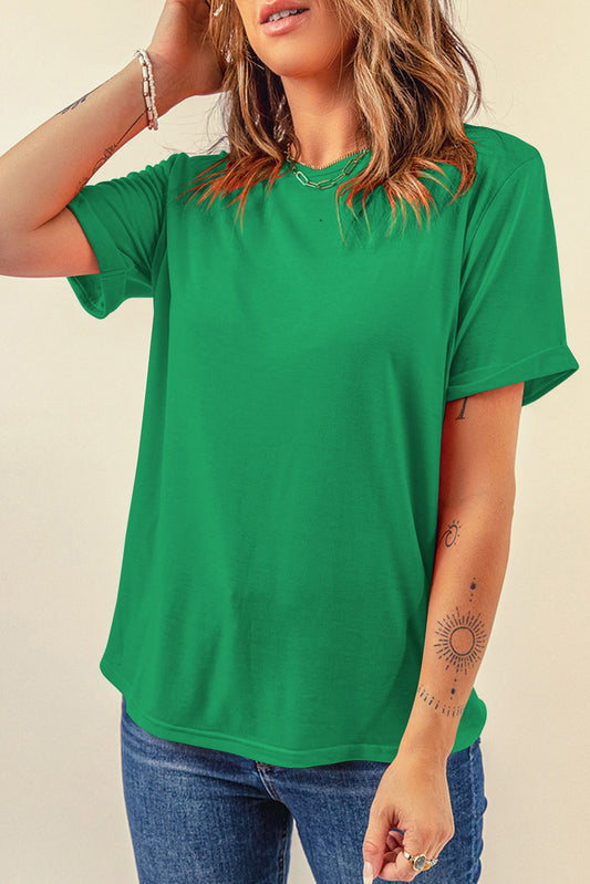 Bright Green Casual Plain Crew Neck Tee