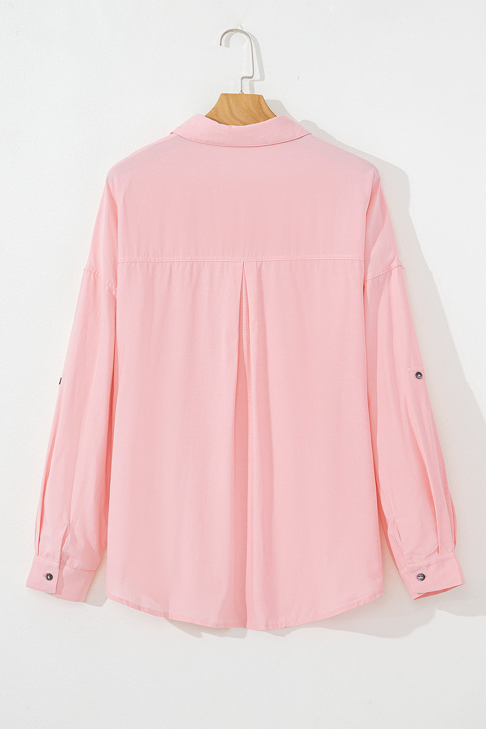 Pink Flap Pocket Tab Sleeve Button-Down Plus Size Shirt