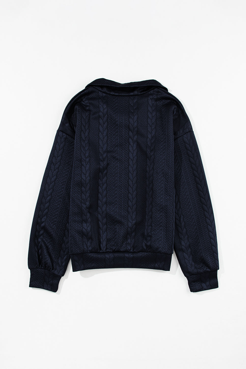 Navy Blue Zip up Cable Textured Sweatshirt