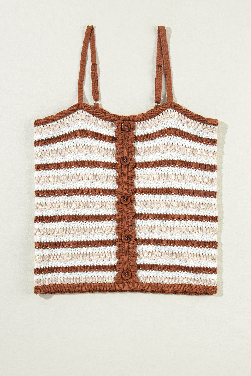 Chestnut Striped Buttoned Cropped Knitted Vest