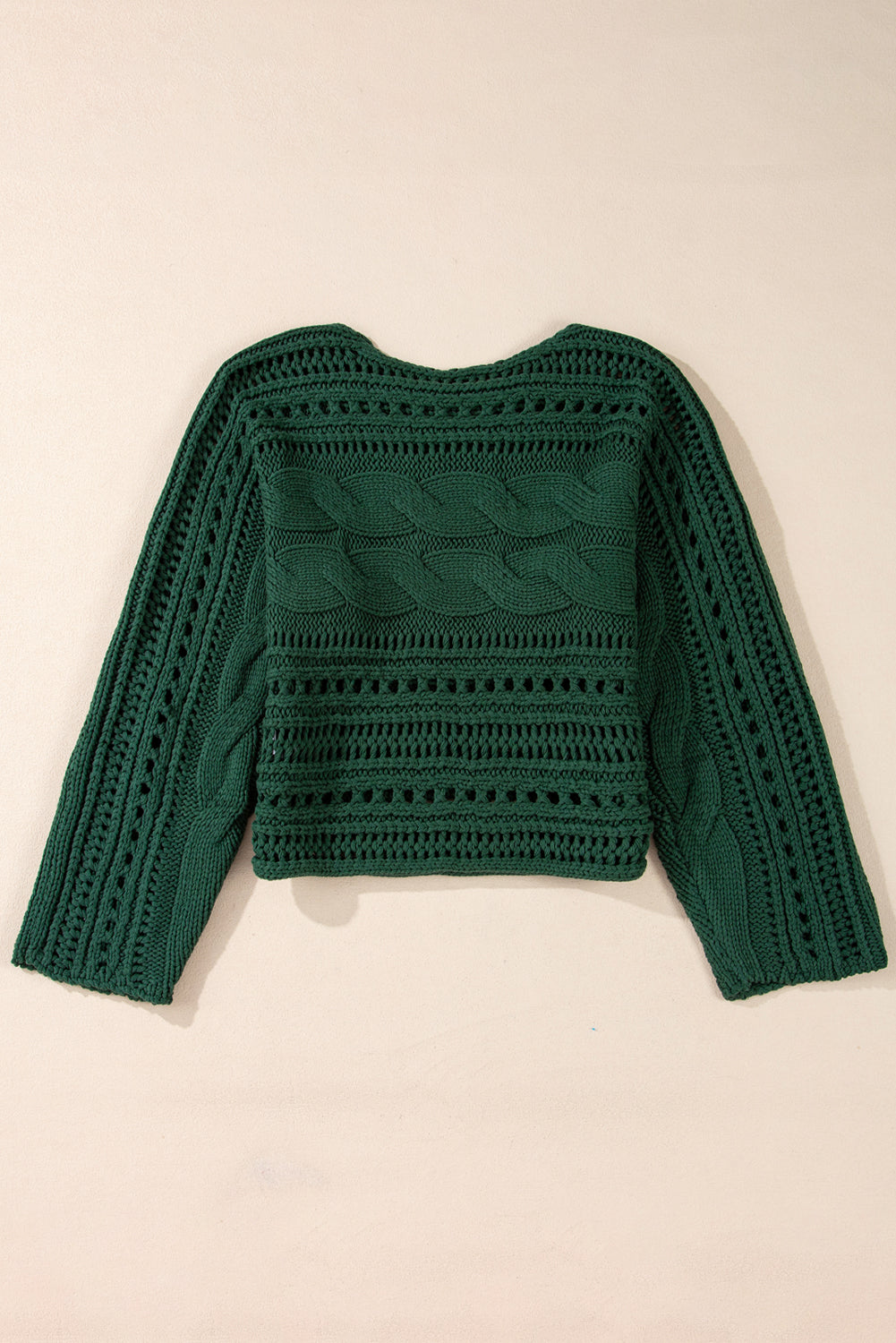 Blackish Green Hollow-out Cable Knit Cropped Sweater